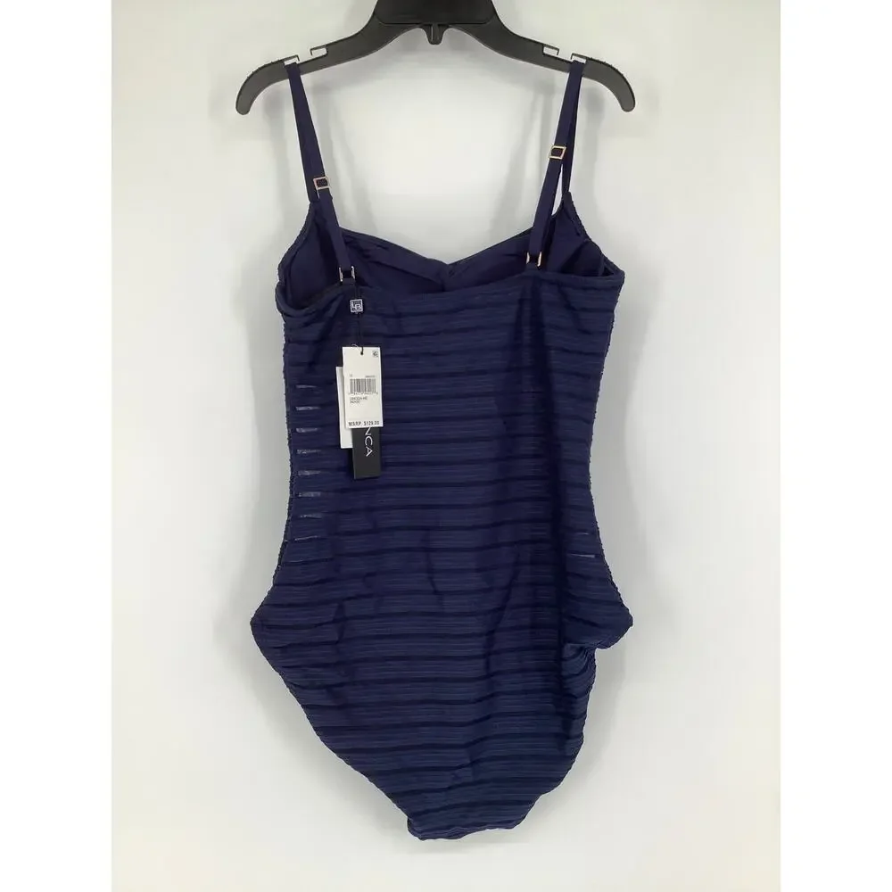 La Blanca Women's 12 Fluid Lines Lingerie Mesh Indigo One Piece Swimsuit J16-5